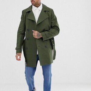 ASOS DESIGN Olive Green Double-Breasted Trench Coat